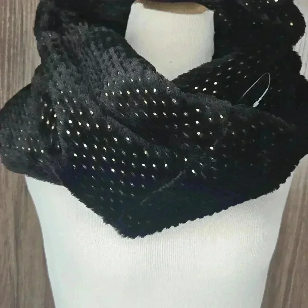 Lulu Black Rhinestone Infinity Scarf Cozy Knit Loop Scarf